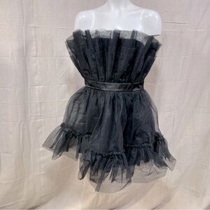 New Entro Black Strapless Tulle cocktail Dress